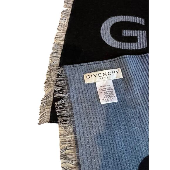 Givenchy Logo Wool Double Face Fringe Scarf Black Ombre - Picture 3 of 8